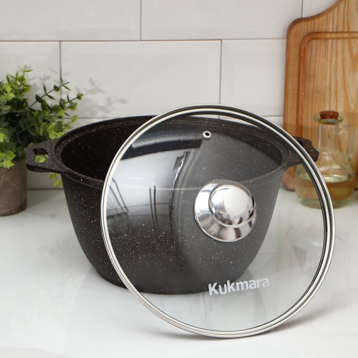 фото Кастрюля, 4 л, стеклянная крышка, антипригарное покрытие, цвет кофейный мрамор kukmara