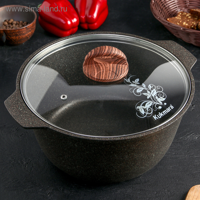  Кастрюля-жаровня Granit ultra, 5л, стеклянная крышка, антипригарное покрытие, цвет коричневый