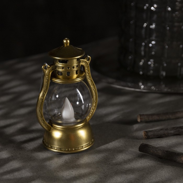 фото Светодиодная фигура «золотистый фонарь» 8 × 12 × 6 см, пластик, батарейки ag13х3, свечение тёплое белое luazon lighting