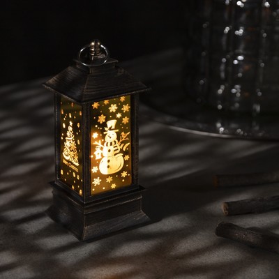 Фигура световая "Фонарь снеговик новогодний", 12х6х6 см, от батареек (в компл.), Т-БЕЛЫЙ