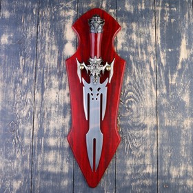 Сувенирный меч на планшете, клинок 27 см, рукоять с головой старца Ош