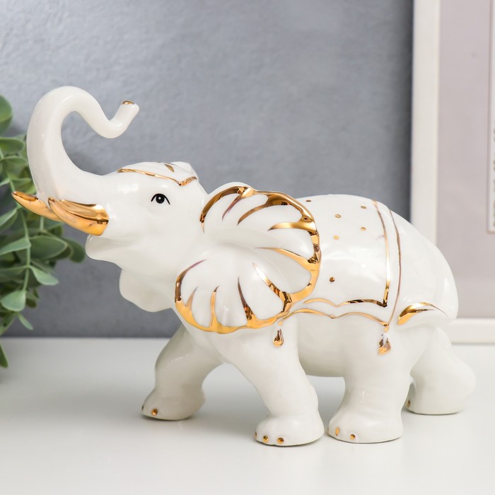 Сувенир керамика "Белый слон с в цирковой попоне с золотом" 15,5х22х8,5 см