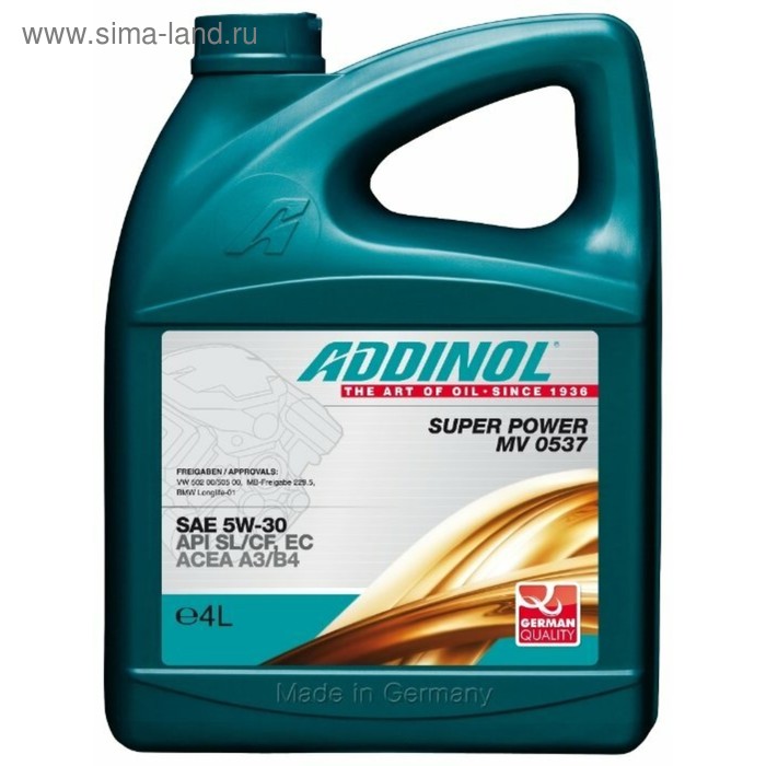 фото Масло моторное, addinol super power mv 0537 5w-30, 4 л