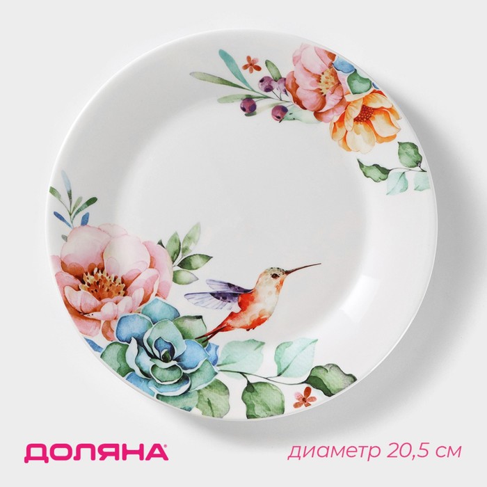 Тарелка фарфоровая десертная Доляна «Пташка», d=20,5 см, цвет белый тарелка фарфоровая десертная доляна эвкалипт d 20 5 см