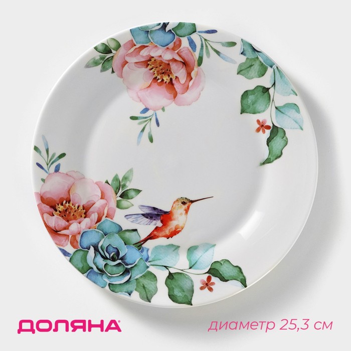 Тарелка фарфоровая обеденная Доляна «Пташка», d=25,3 см, цвет белый тарелка фарфоровая обеденная доляна роза d 27 см цвет белый