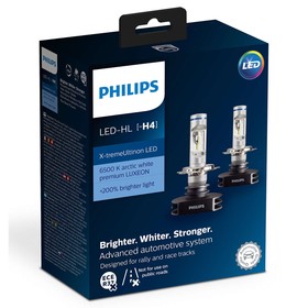 

Лампа Светодиодная PHILIPS X-treme Ultinon LED Bright White, 12/24 В, H4, 23 Вт, 6200K, набор 2 шт, 12953BWX2