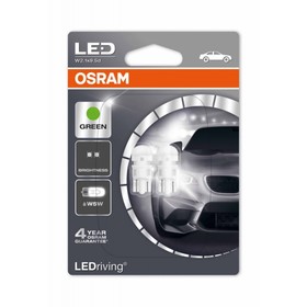 

Лампа Светодиодная OSRAM Green LEDriving standart, 12 В, W5W, 0.5 Вт, W2.1x9.5d, набор 2 шт, 2880GR-02B