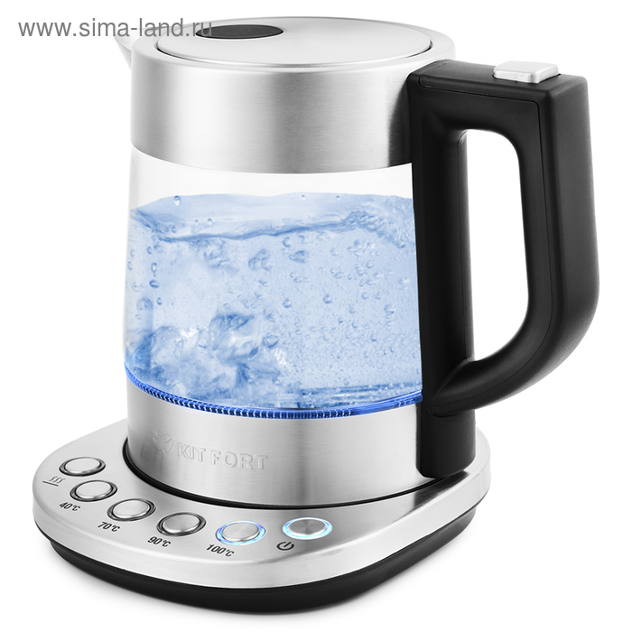 Чайник электрический Kitfort КТ-648, стекло, 1 л, 2200 Вт, серебристый чайник электрический kitfort кт 6649 металл 1 5 л 2200 вт голубой