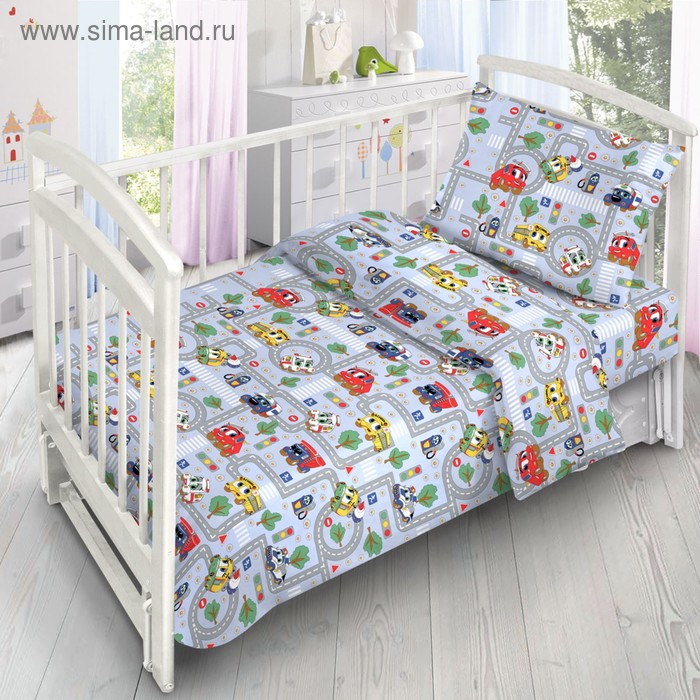 фото Постельное бельё детское «город тачек», 140х110 см, 110х140 см, 40х60 см, бязь ночь нежна