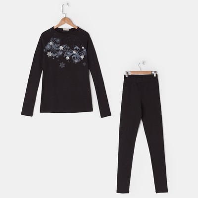 Комплект женский (лонгслив, лосины), цвет чёрный, размер 44