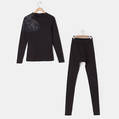 Комплект мужской (лонгслив, брюки), цвет чёрный, размер 46