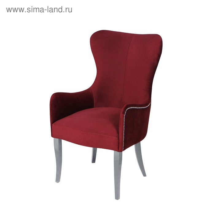 Кресло «Лари», ткань велюр, молдинг бронза, опоры массив белый, цвет берри