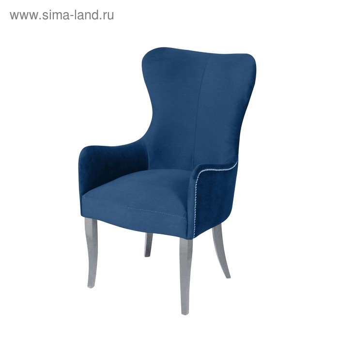 Кресло «Лари», ткань велюр, молдинг бронза, опоры массив белый, цвет океан
