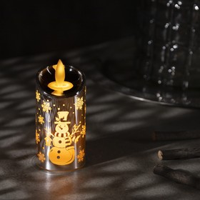 Светодиодная фигура «Серебристая свеча со снеговиком» 5 × 9 × 5 см, пластик, батарейки AG13х3, свечение тёплое белое Ош