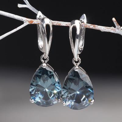 Серьги "Циркон" капля, цвет тёмно-синий