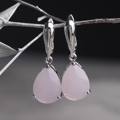 Серьги "Циркон" капля, цвет розовый матовый