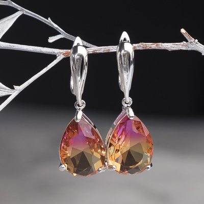 Серьги "Циркон" капля, цвет огненно-оранжевый