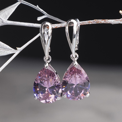 Серьги "Циркон" капля, цвет розовый