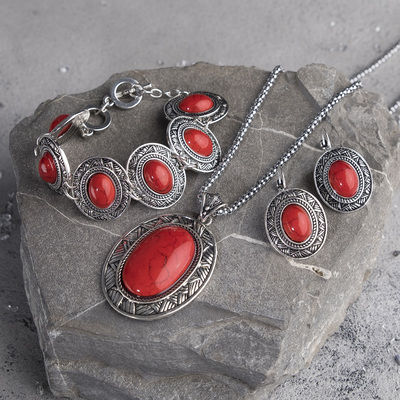 Гарнитур 3 предмета: серьги, кулон, браслет восток "Коралл" полосы