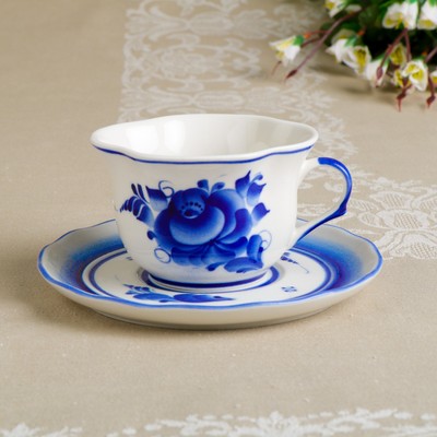 Чайная пара "Лютик", гжель, фарфор, 1с