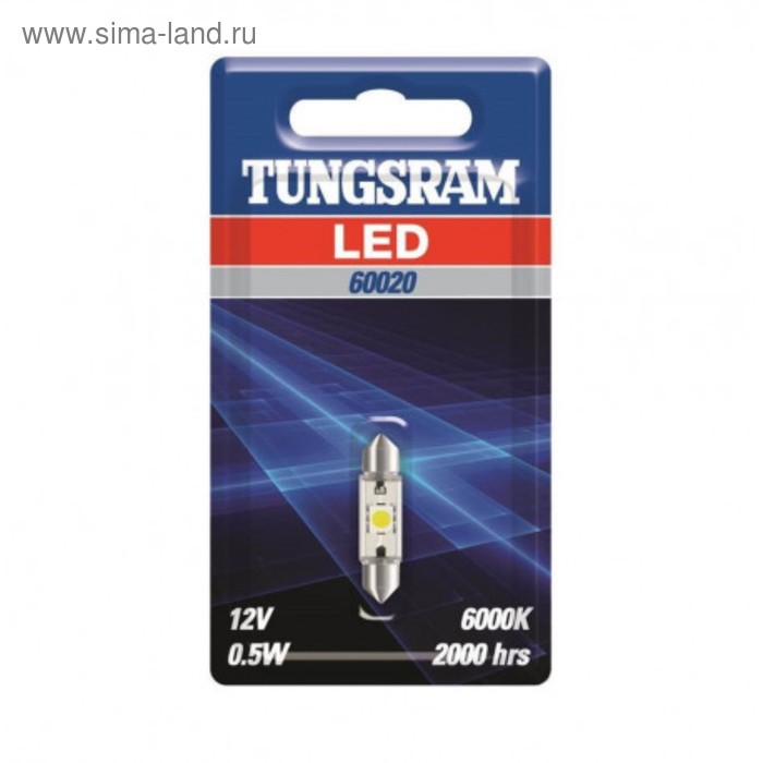 фото Лампа светодиодная tungsram c5w 12v-led 0,5w (sv8,5-35/11) 6000k, 60020