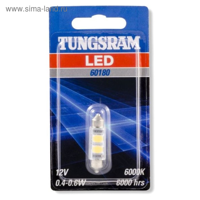 фото Лампа светодиодная tungsram c5w 12v-led 0,5w (sv8,5-35/11) 6000k, 60180