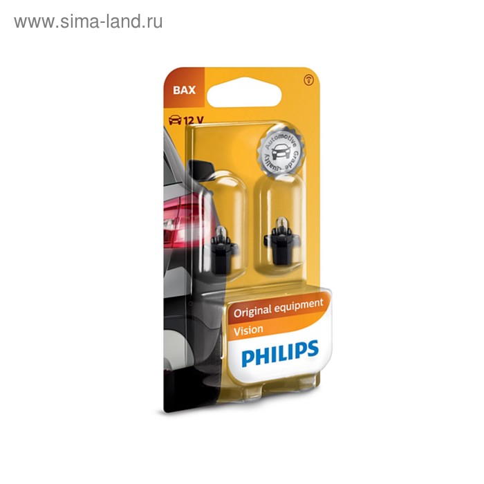 

Лампа автомобильная Philips Black, BAX, 12В, 1.2 Вт, (BAX8.3s/1.35), набор 2 шт, 12597B2