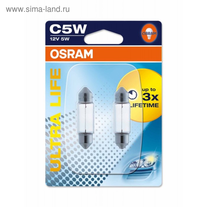 Лампа автомобильная Osram Ultra Life, C5W, 12 В, 5 Вт, (SV8,5-35/11), 6418ULT лампа автомобильная general electric 17129 c5w 12 в 5 вт sv8 5 35 11 набор 2 шт 17129 7546