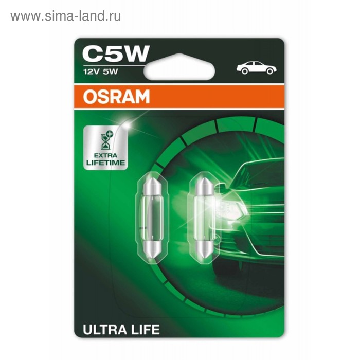 фото Лампа автомобильная osram ultra life, c5w, 12 в, 5 вт, (sv8,5-35/11), набор 2 шт, 6418ult-02b