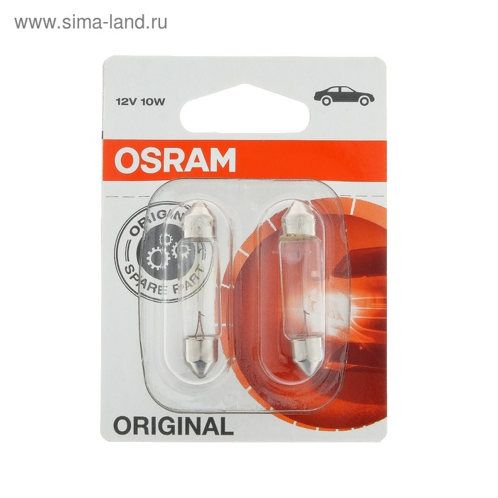 Лампа автомобильная Osram, T10.5, 12 В, 10 Вт, (SV8,5-41/11), набор 2 шт, 6411-02B лампа автомобильная osram diadem py21w 12 в 21 вт набор 2 шт 7507lda 02b