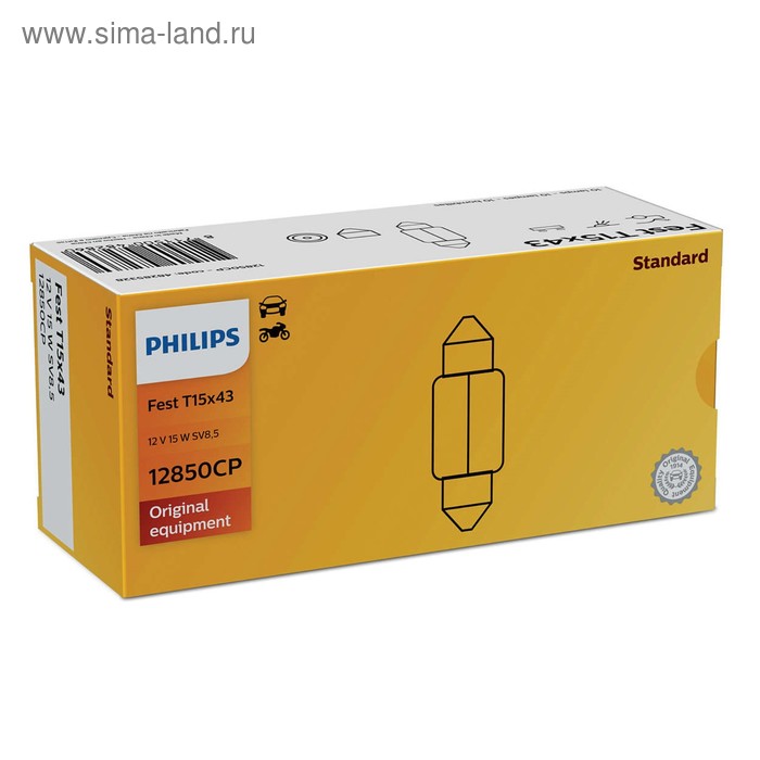 фото Лампа автомобильная philips, t15, 12 в, 18 вт, (sv8,5-41/15,5), 12850cp