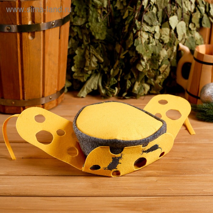 фото Колпак для бани шапка - ушанка "сыр", экофетр добропаровъ