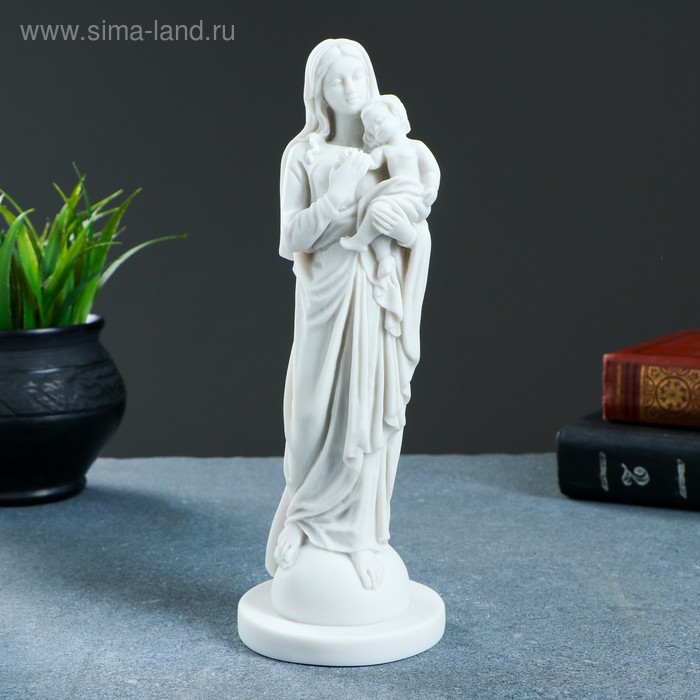 Статуэтка Дева Мария с младенцем 22х8см, белая / мраморная крошка статуэтка дева мария мадонна