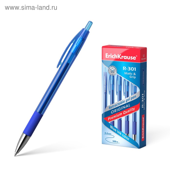 

Ручка гелевая ErichKrause R-301 Original Gel Matic & Grip, чернила синие, узел 0.5 мм, автоматическая