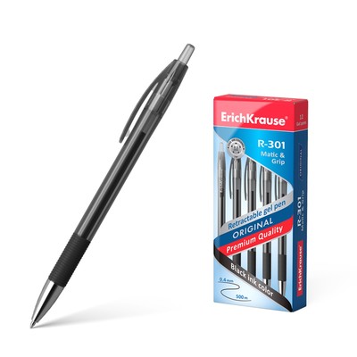 Ручка гелевая ErichKrause R-301 Original Gel Matic & Grip стержень чёрный, 0,5 мм, автоматическая - Фото 1
