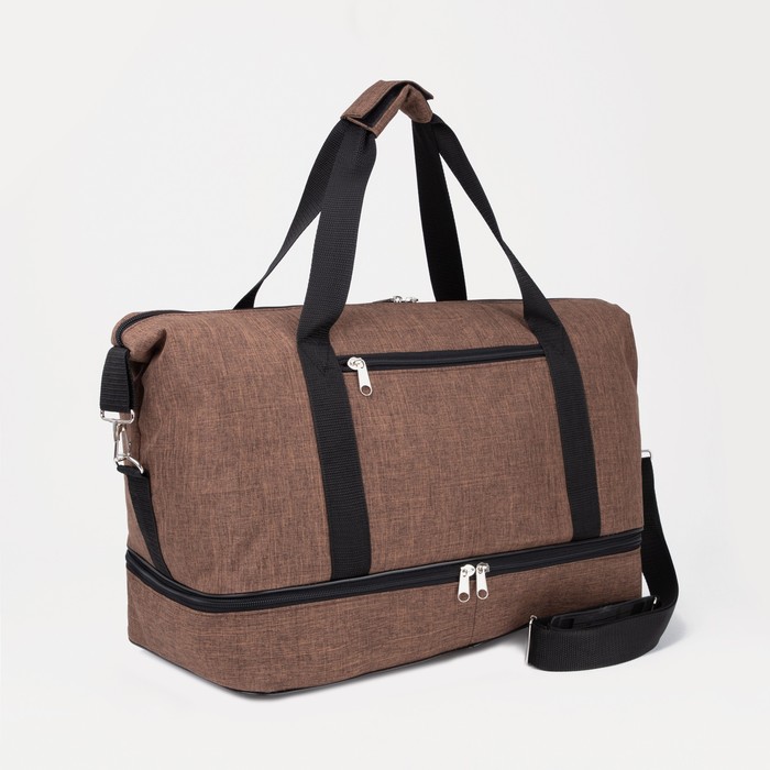 фото Сумка спортивная, отдел на молнии, 2 наружных кармана, длинный ремень, цвет коричневый зфтс