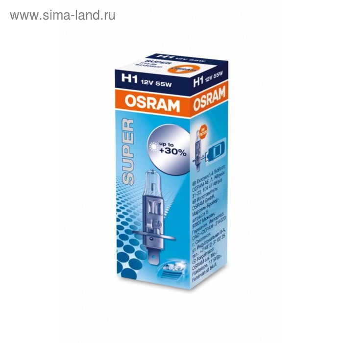 Лампа автомобильная Osram Super +30%, H1, 12 В, 55 Вт, 64150SUP лампа автомобильная маяк h1 12 в 55 вт pk14 5s