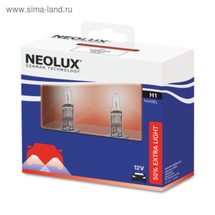 фото Лампа автомобильная neolux extra light +50%, h1, 12 в, 55 вт, набор 2 шт, n448el-scb