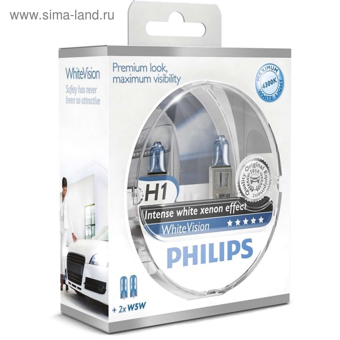 фото Лампа philips white vision, h1, 12 в, 55 вт, +w5w 12v-5w (w2,1x9,5d), набор 2 шт, 12258whvsm 46565