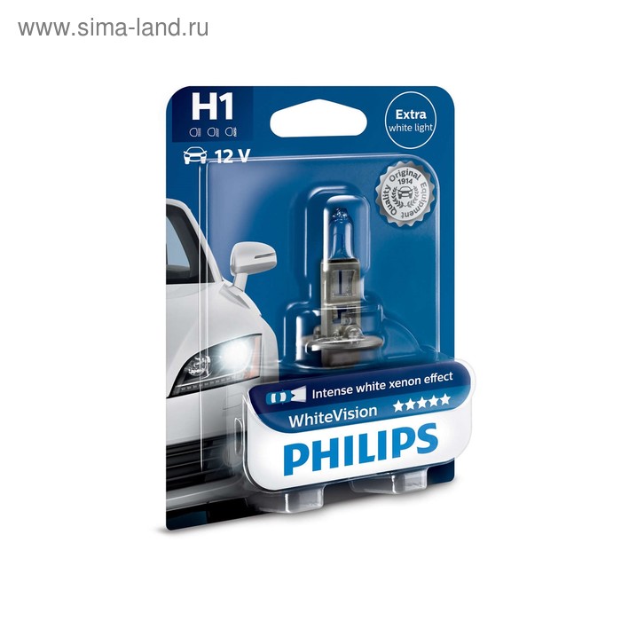 фото Лампа автомобильная philips white vision, h1, 12 в, 55 вт, 12258whvb1