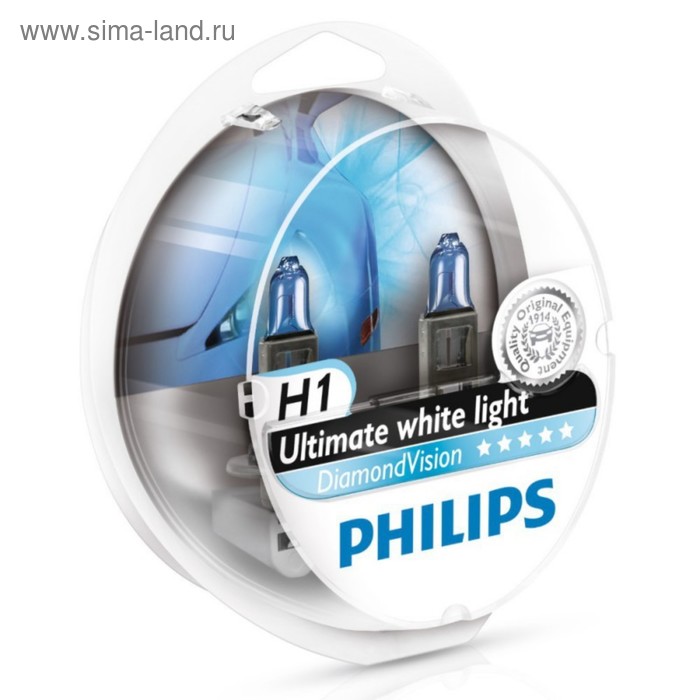 фото Лампа автомобильная philips diamond vision, h1, 12 в, 55 вт, набор 2 шт, 12258dvs2