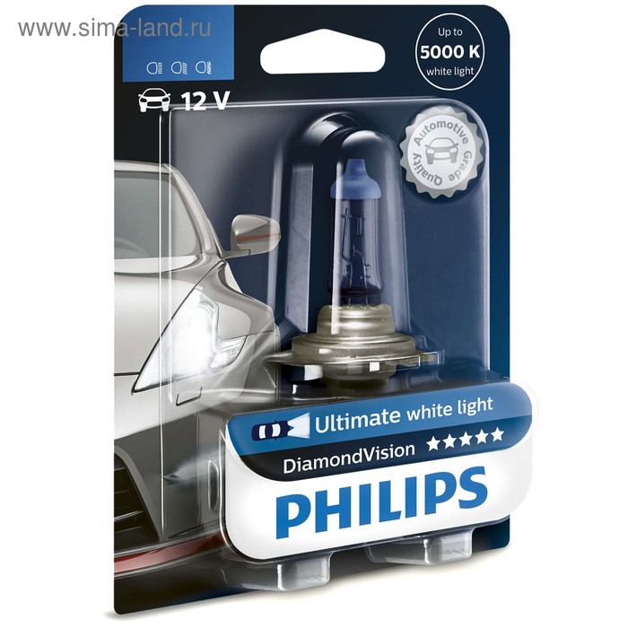 Лампа автомобильная Philips Diamond Vision, H1, 12 В, 55 Вт, 12258DVB1 лампа автомобильная philips vision plus h1 12 в 55 вт набор 2 шт