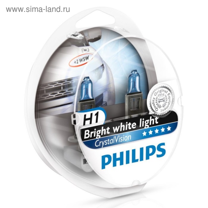 фото Лампа автомобильная philips crystal vision, h1, 12 в, 55 вт, +w5w, набор 2 шт, 12258cvsm