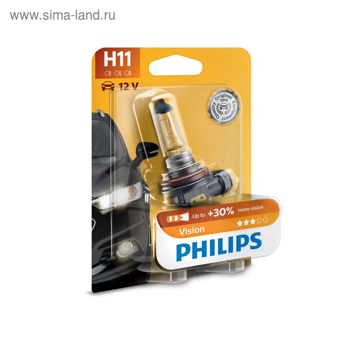 фото Лампа автомобильная philips vision +30%, h11, 12 в, 55 вт, 12362prb1