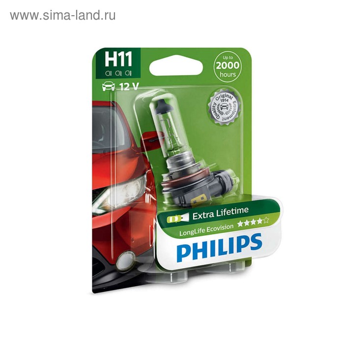 фото Лампа автомобильная philips longlife ecovision, h11, 12 в, 55 вт, 12362llecob1