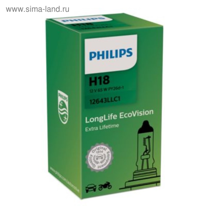

Лампа автомобильная Philips LongLife EcoVision, H18, 12 В, 65 Вт, 12643LLC1