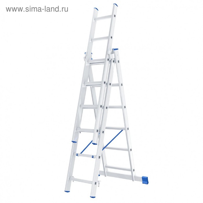 Лестница шарнирная Сибртех 97816, алюминиевая, трехсекционная, 3х6 ступеней