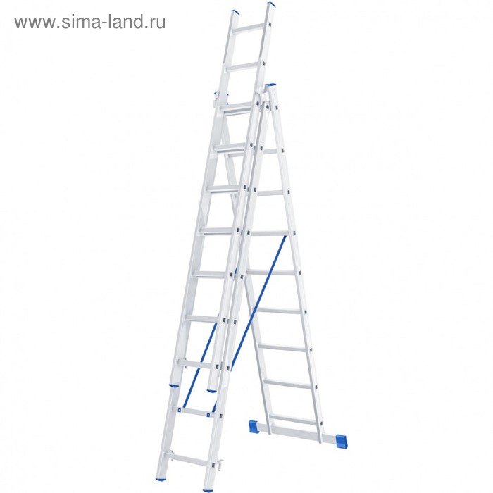 Лестница шарнирная Сибртех 97819, алюминиевая, трехсекционная, 3х9 ступеней