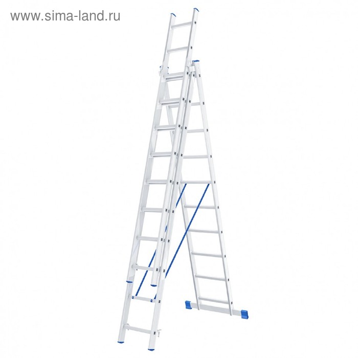 Лестница шарнирная Сибртех 97820, алюминиевая, трехсекционная, 3х10 ступеней