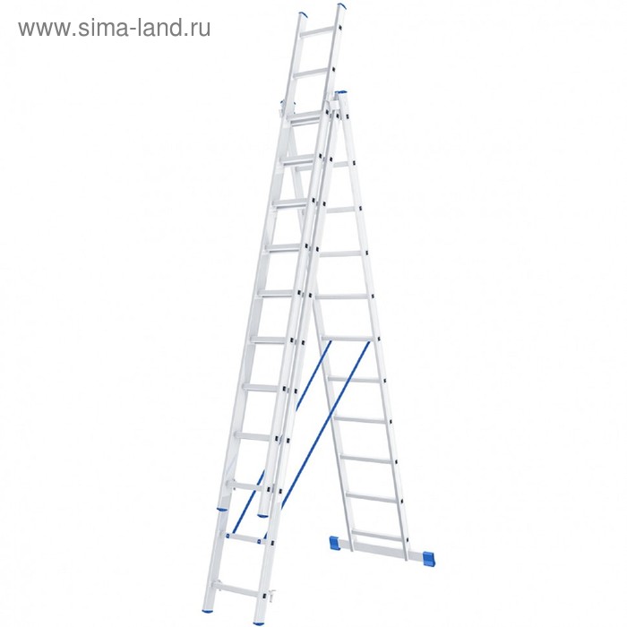 Лестница шарнирная Сибртех 97821, алюминиевая, трехсекционная, 3х11 ступеней цена и фото